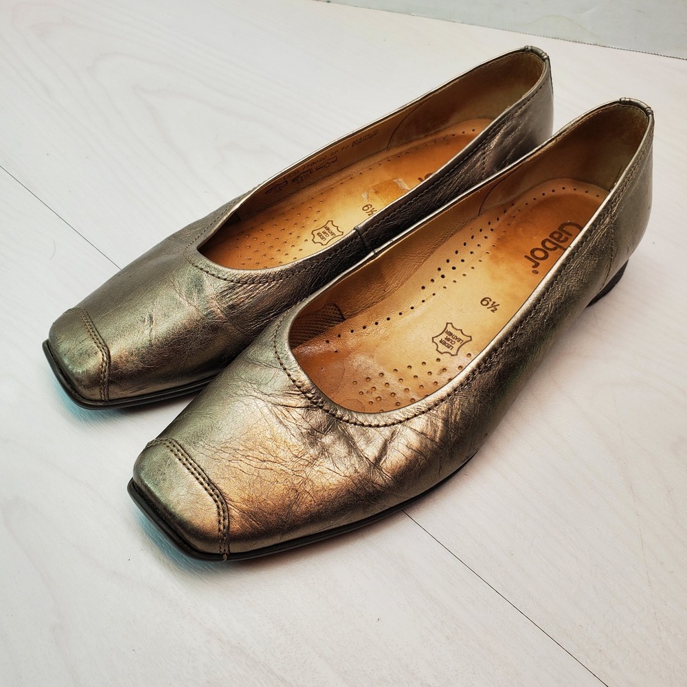Gabor Metallic Bronze Square Toe Flats Made in‎ Portugal Women's Size 6.5